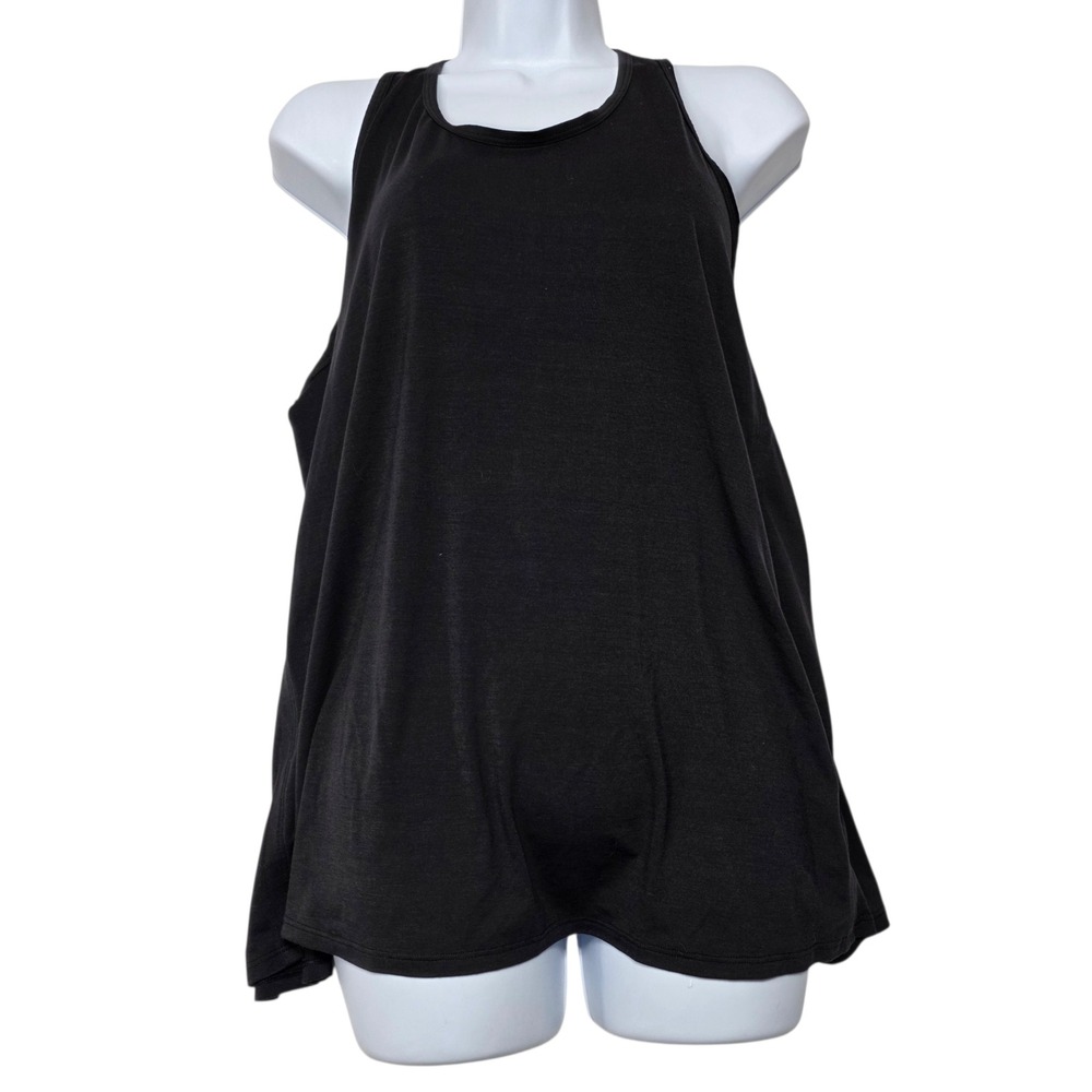 Athleta Breezy Tank Women L Black Activewear Yoga Open Back S/568932-04